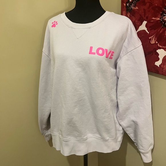 Wildfox Pink & Lilac “DOGS Love Me”Crewneck Sweatshirt, size Large - Picture 3 of 9
